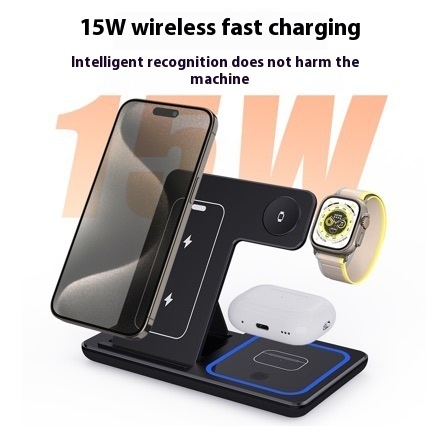15W 3 In 1 LED Fast Wireless Charger Stand Foldable Charging Station For Smart Phone 15 14 13 12 11 IWatch 9 8 7 6 5 Airpods Pro - Image 4