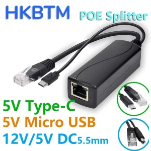 HKBTM POE Splitter 48V To 5V 12V Micro USB tpye-C BarrelJack Power Supply for Huawei for Hikvision for Bobcat for Raspberry Pi