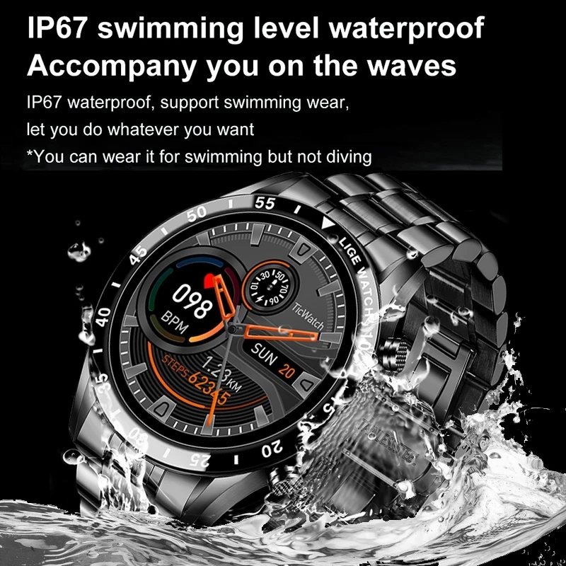 LIGE Luxury Full Circle Touch Screen Men Smart Watch Bluetooth Call Steel Band Waterproof Sports Fitness Watch For Android IOS - Image 5