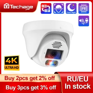 Techage H.265 5MP 8MP 4K POE IP Camera AI Human Detected Color Night Vision Indoor Dome Camera For NVR System Video Surveillance