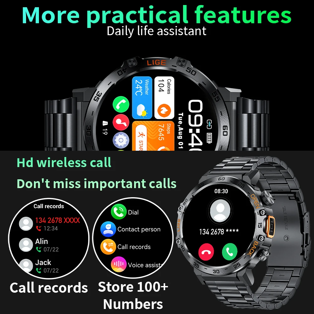 LIGE 2024 Smart Watch Men 360*360 AMOLED HD Screen Waterproof Sport Fitness Watches Flashlight New Men Smartwatch For Andrio IOS - Image 4