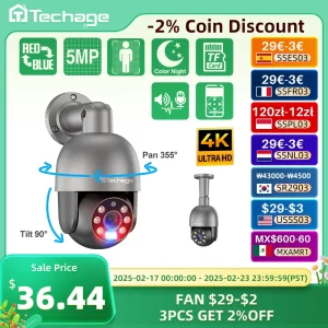 Techage 5MP 8MP 4K PTZ Security POE IP Camera CCTV Surveillance 4K Video Camera Outdoor Ai Human Detection Two Way Audio ONVIF