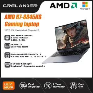 CRELANDER Laptop AMD Ryzen 8845HS Processor 8Cores 16 Thread 16 Inch LCD 2560*1600-165HZ DDR5 Notebook Computer Gaming Laptops