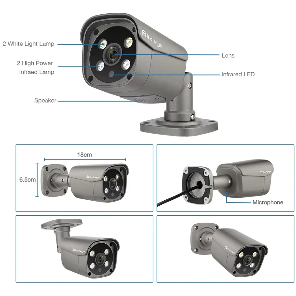 Techage H.265 4K 5MP 8MP POE IP camera two way audio human detection metal outdoor camera for cctv system - Image 3